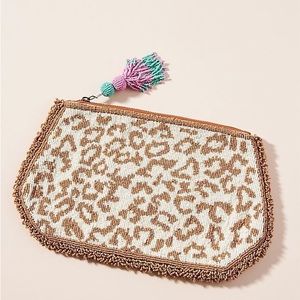 NWT Anthropologie Beaded Leopard Purse, Clutch, or Cosmetic Pouch